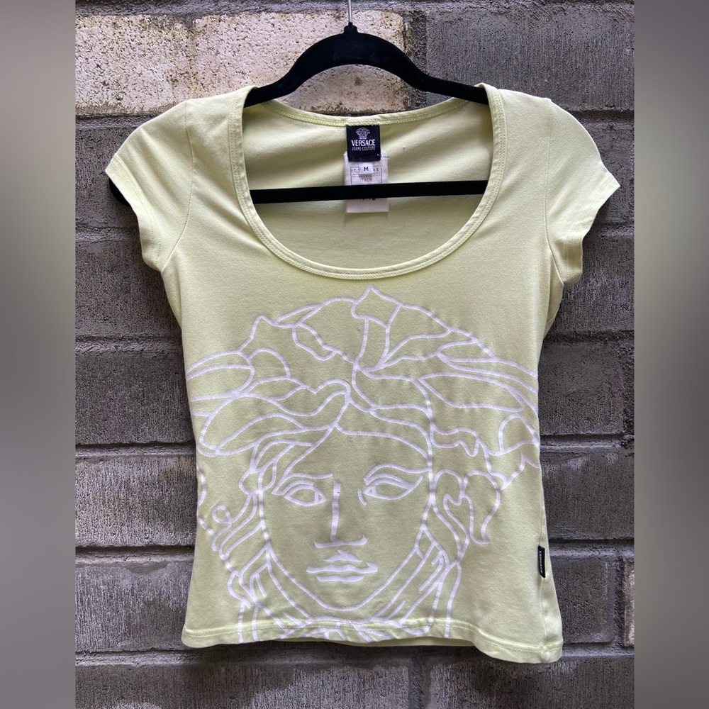 Vintage 2000s Versace Jeans Collection Key Lime Green Medusa Tee (Fits Small)